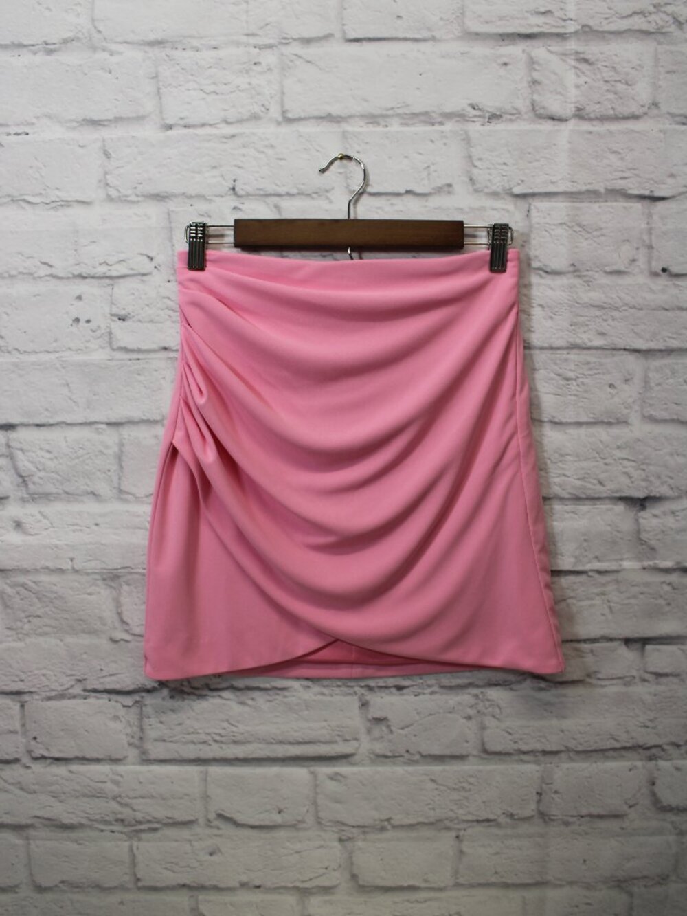 Zara Small Bright Pink Draped Mini Skirt Back Zip Lined Spring Dressy Casual